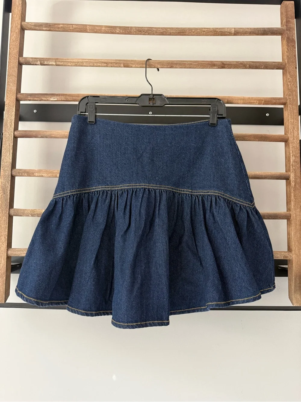 Sundays Denim Ruffle Mini Skirt - Dark Blue